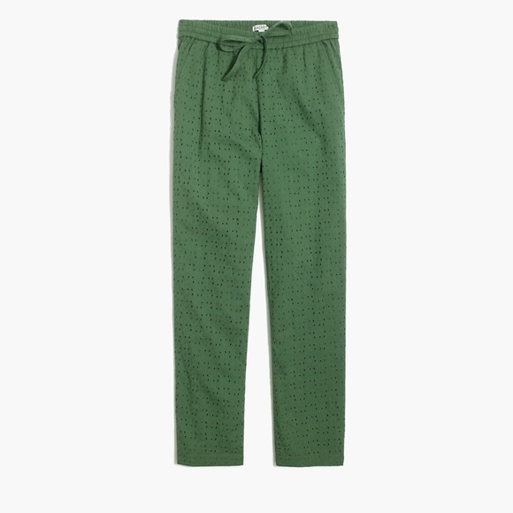 J. Crew Factory Drawstring Eyelet Pants, Olive Green, 00 - Picture 2 of 7